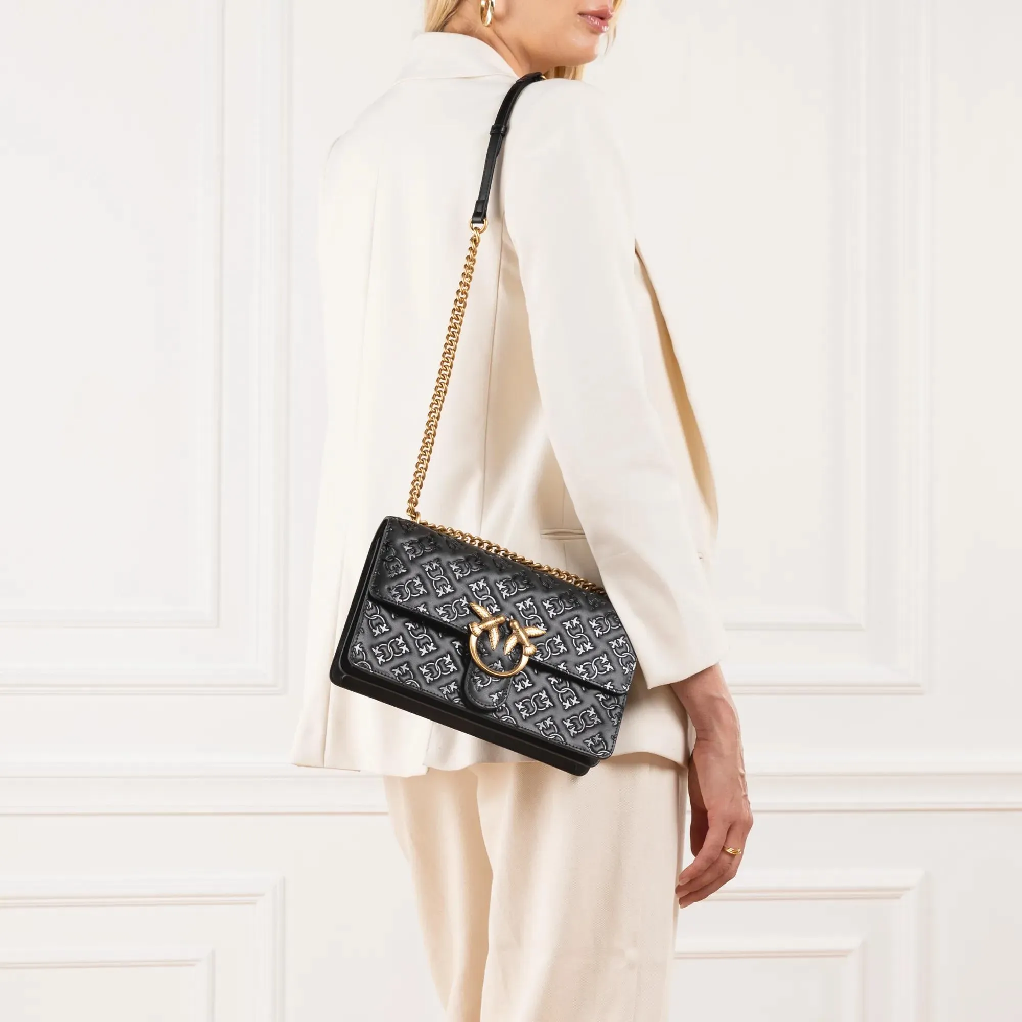   Pinko  Love One Classic Dc Nero-Antique Gold  Crossbody Bag 
