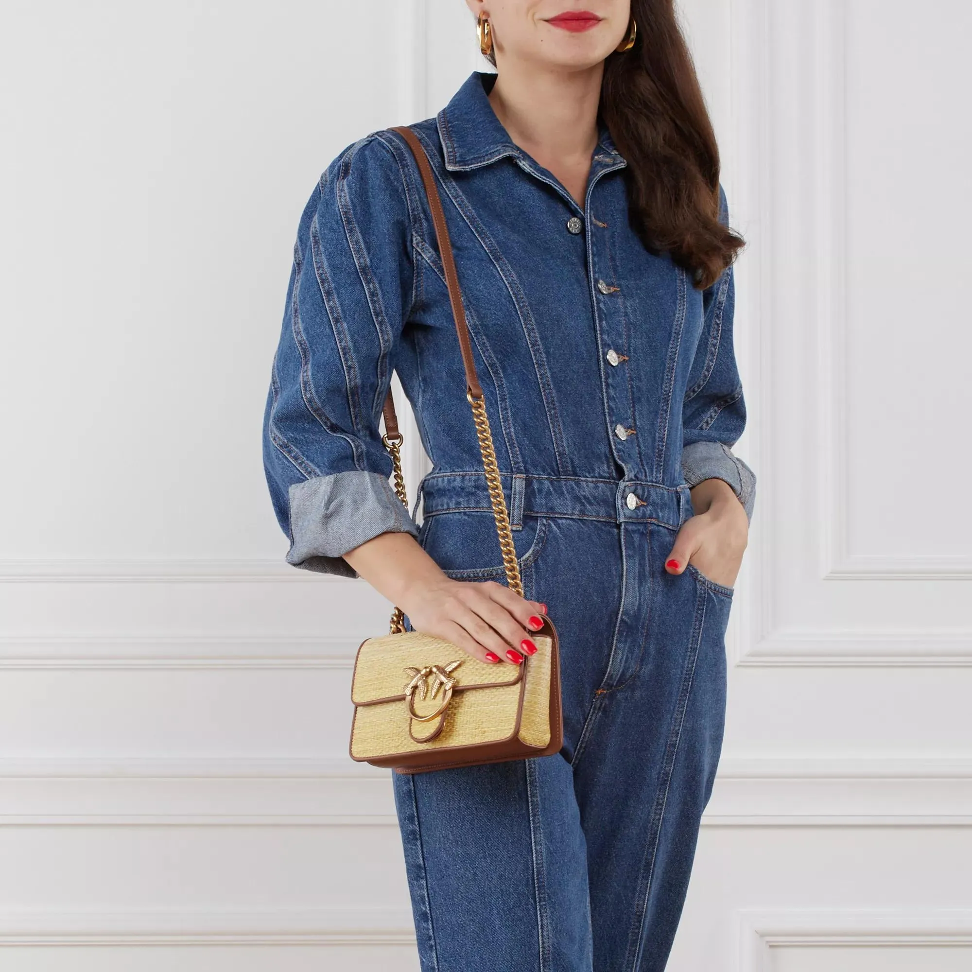   Pinko  Love One Mini Light Cl Giallo/Naturale-Antique Gold  Crossbody Bag 